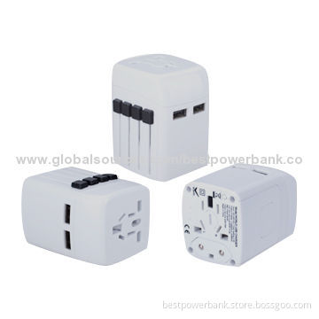 Pantone Color Multi-nation Travel Adapters, 2.5A Dual-USB Port, CE, RoHS, FCC, SGS Mark